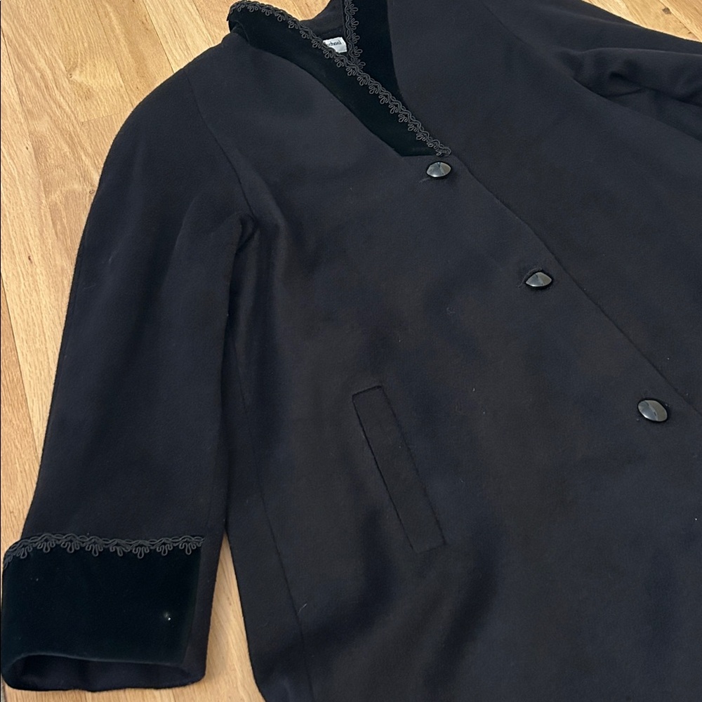 Jonathan Michael Velvet Trim Wool Nylon Black Coat Women’s Size 8 - Picture 11 of 17